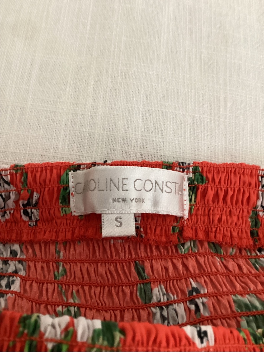 Caroline Constas Floral Print Top Small Smocked Peplum Blouse Red Orange - Picture 10 of 14